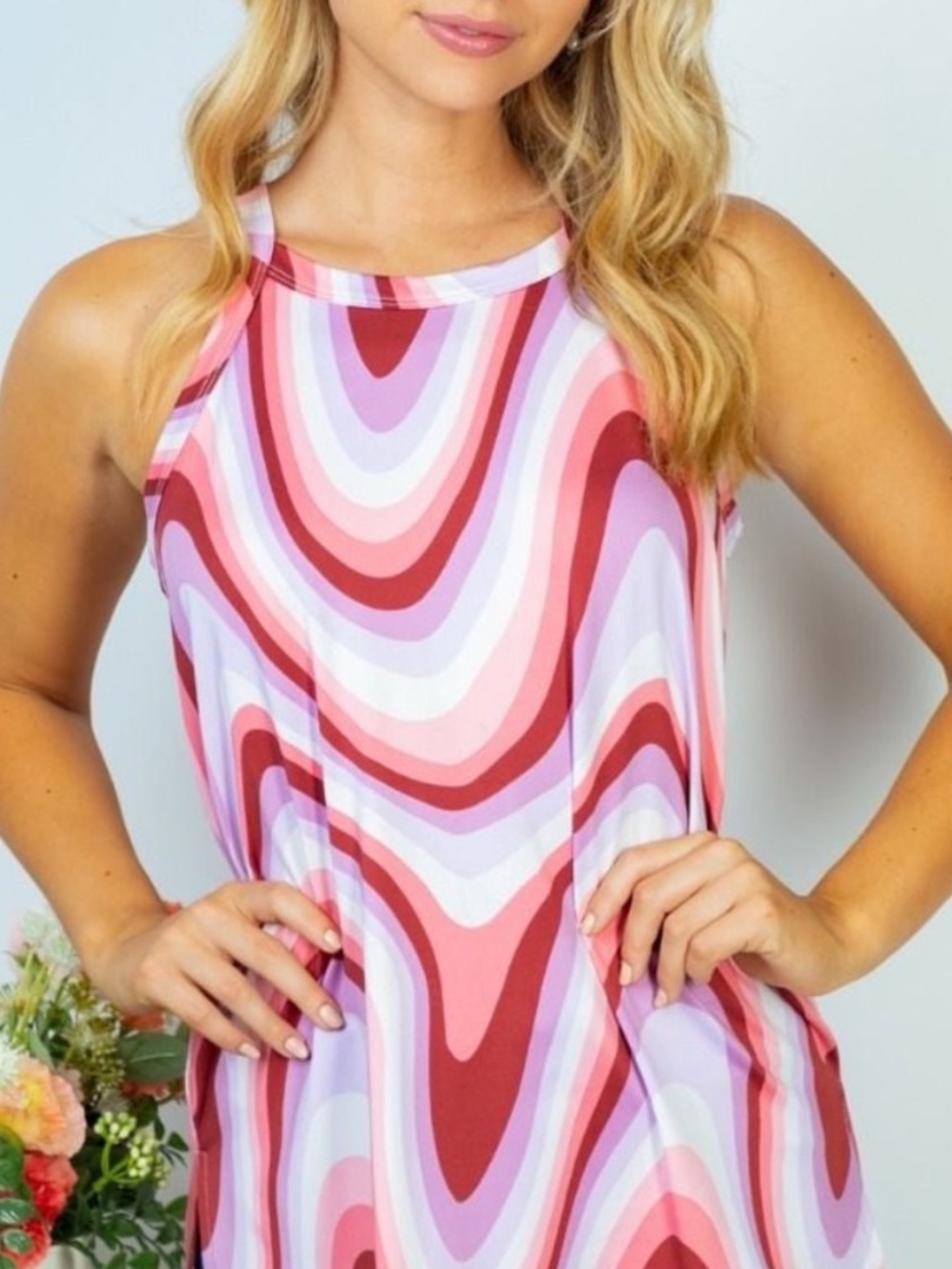 white birch Retro Wave A-Line Halter Skirt in Pink & Purple Tones-2XL Plus NWOT